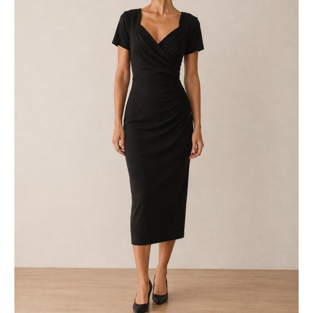 Stop Staring! Black Wiggle Midi Dress Cocktail Formal Retro Size Large USA NWT